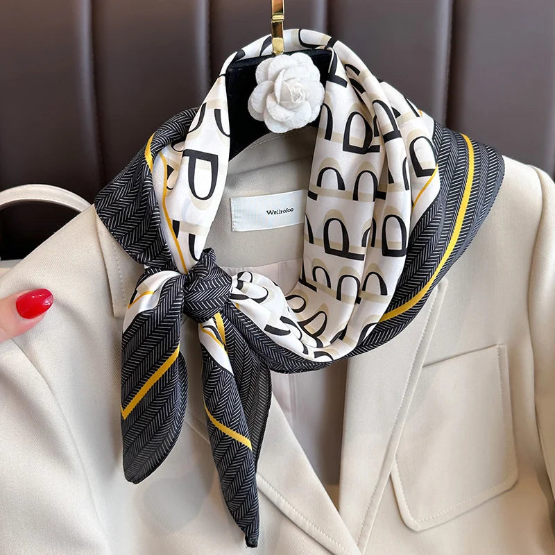 70x70cm Four Seasons Print Silk Scarf | Travel-Friendly Beach Kerchief & Sunscreen Headcloth | Women's Fashion Accessory - Smooth Wigs