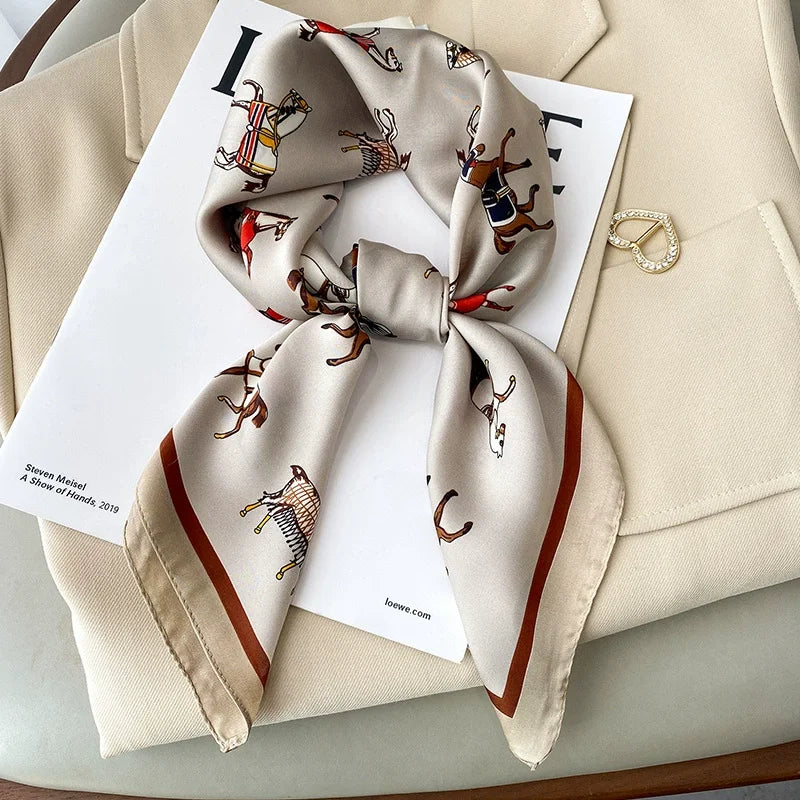 70x70cm Four Seasons Print Silk Scarf | Travel-Friendly Beach Kerchief & Sunscreen Headcloth | Women's Fashion Accessory - Smooth Wigs