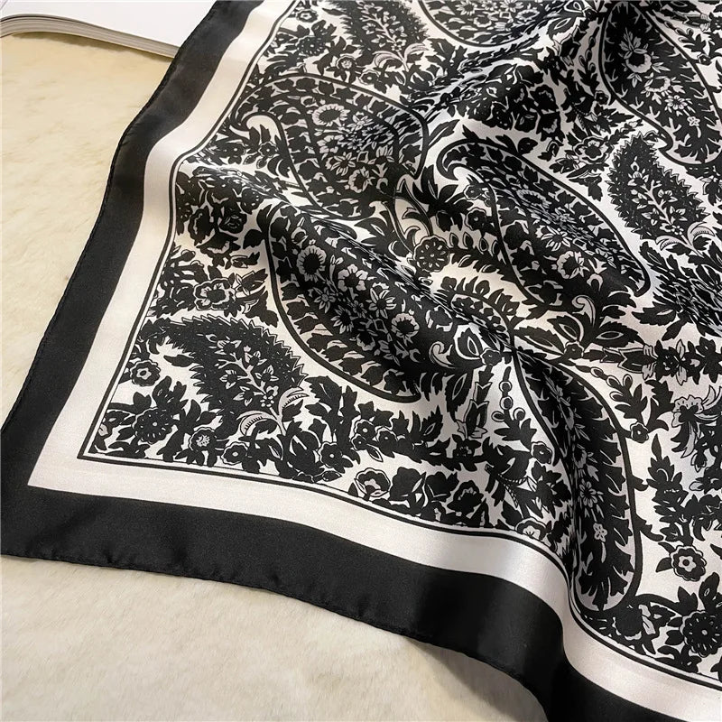Paisley Print Square Scarf | Soft Satin Bandana & Vintage Head Wrap | Windproof Beach Shawl - Smooth Wigs