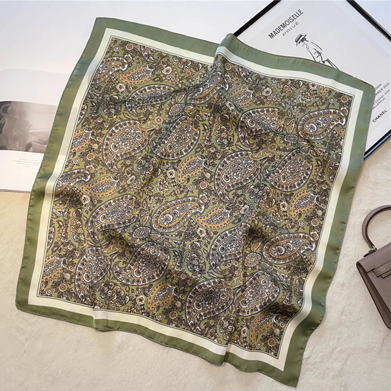 Paisley Print Square Scarf | Soft Satin Bandana & Vintage Head Wrap | Windproof Beach Shawl - Smooth Wigs