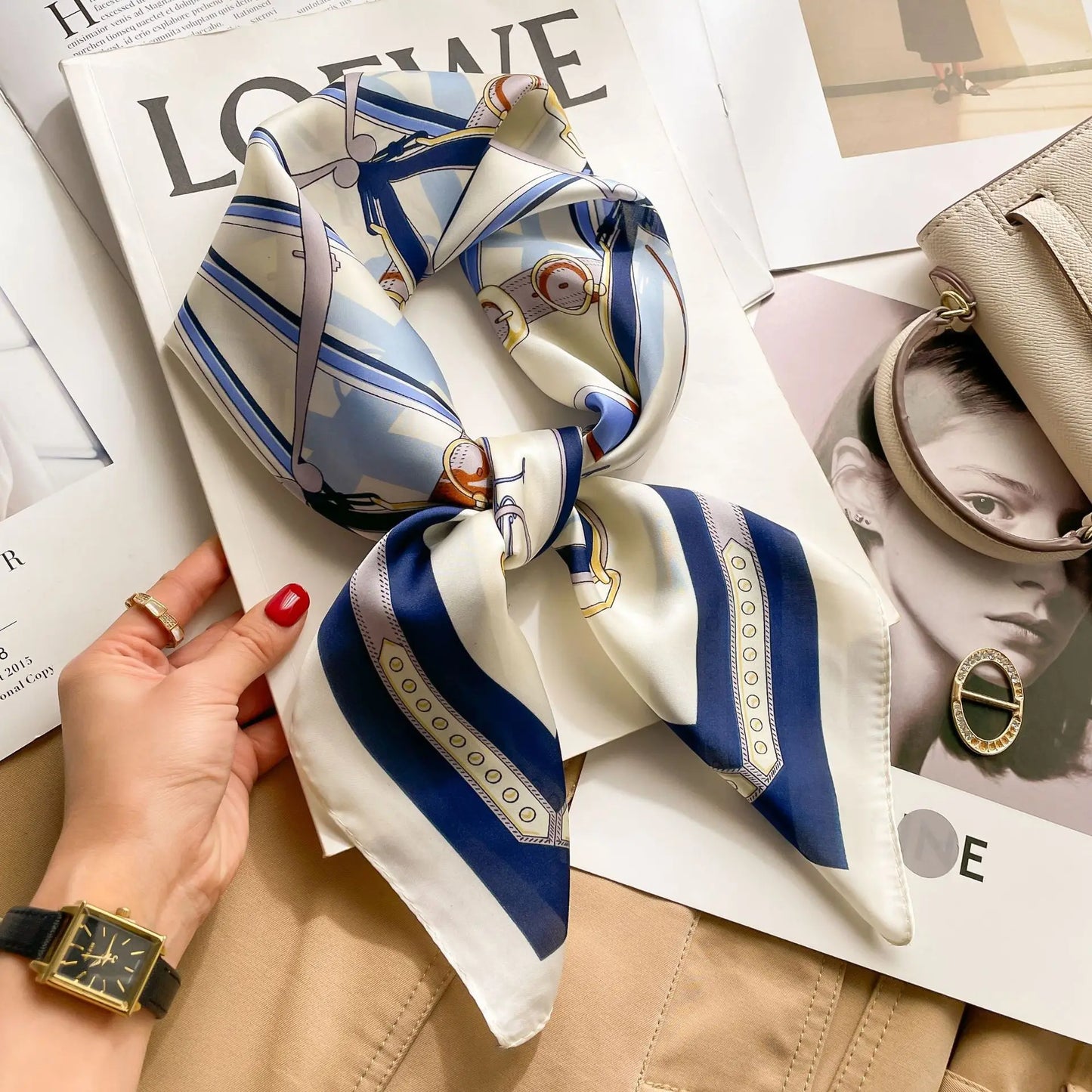 Luxury Satin Print Silk Scarf | Women's Square Neck Scarf & Headwrap | Versatile Beach Bandana - Smooth Wigs