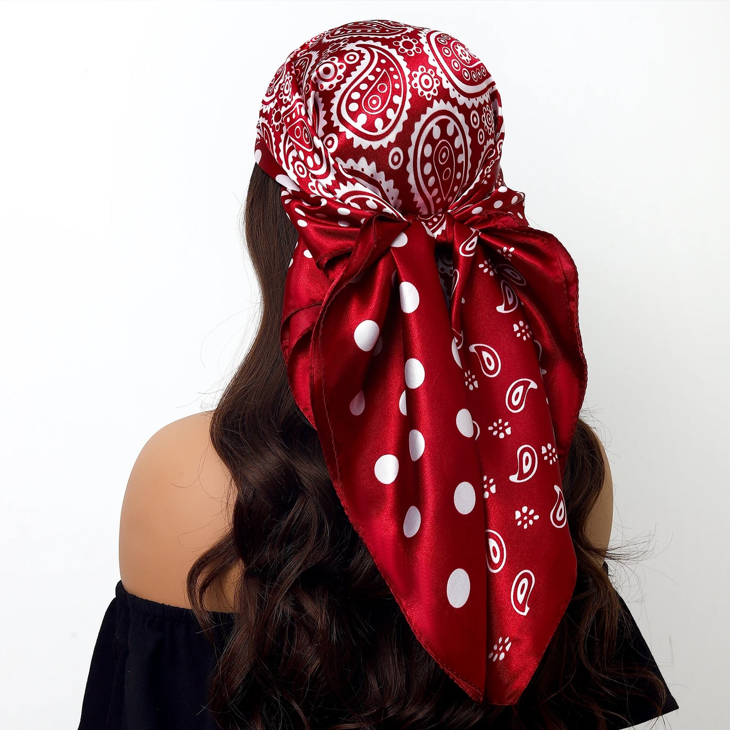 90x90cm Silk Scarf | 2025 Trendy Beach Sunscreen Shawl | Europe & America Style Printed Bandanna for Women - Smooth Wigs