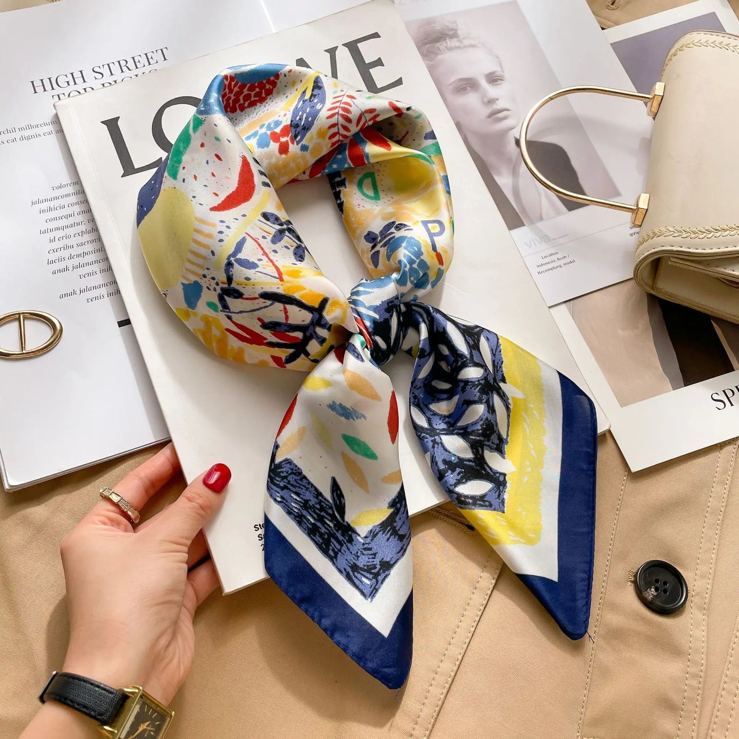 Luxury Satin Print Silk Scarf | Women's Square Neck Scarf & Headwrap | Versatile Beach Bandana - Smooth Wigs