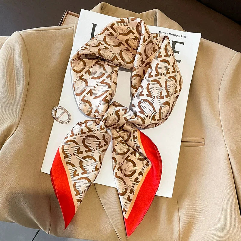 70x70cm Four Seasons Print Silk Scarf | Travel-Friendly Beach Kerchief & Sunscreen Headcloth | Women's Fashion Accessory - Smooth Wigs