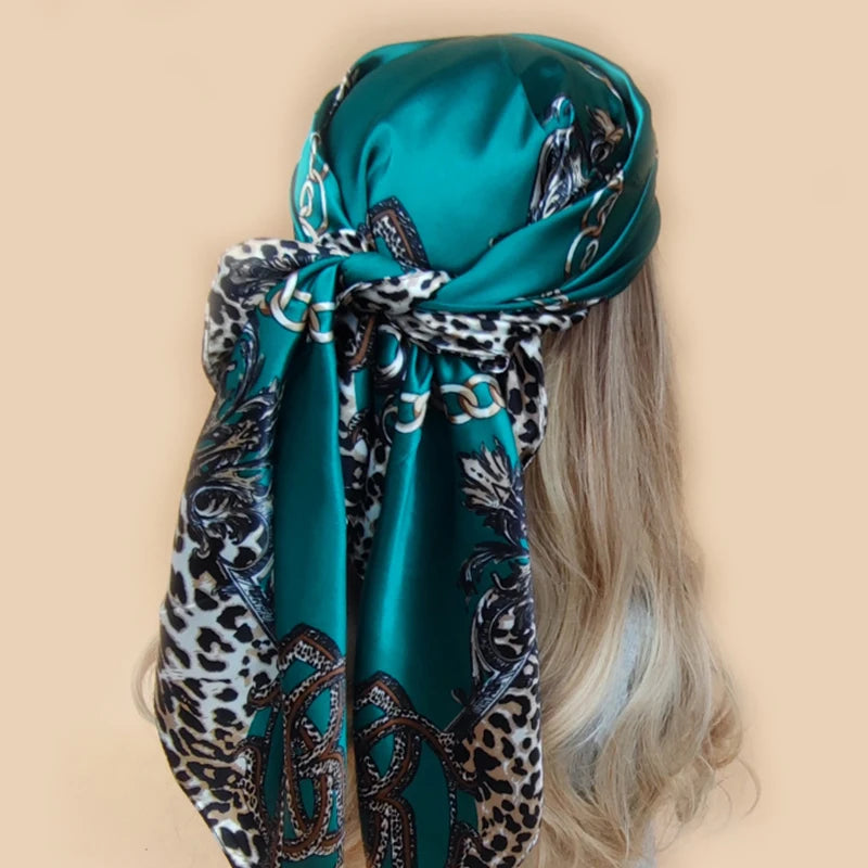90x90cm Silk Scarf | 2025 Trendy Beach Sunscreen Shawl | Europe & America Style Printed Bandanna for Women - Smooth Wigs