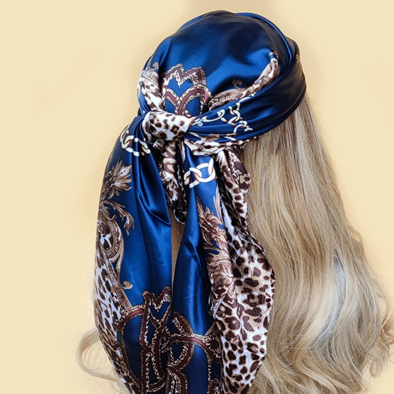 90x90cm Silk Scarf | 2025 Trendy Beach Sunscreen Shawl | Europe & America Style Printed Bandanna for Women - Smooth Wigs