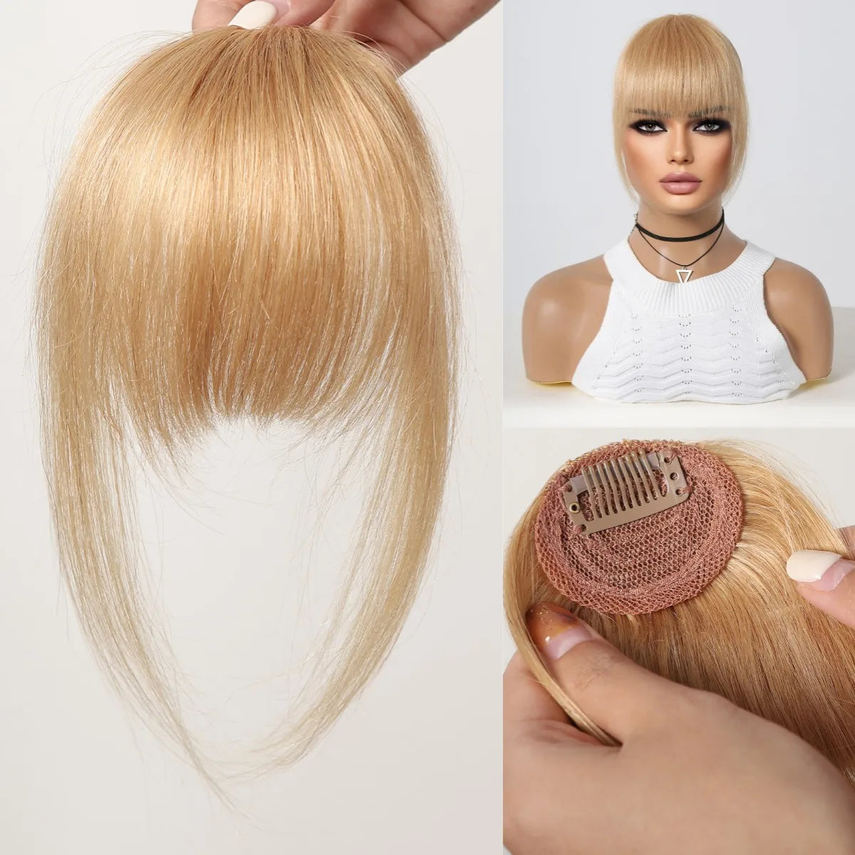 4.5-Inch Platinum Blonde Remy Human Hair Bangs | Clip-In Fringe Hairpiece for Women | 100% Human Hair Bangs Extension - Smooth Wigs