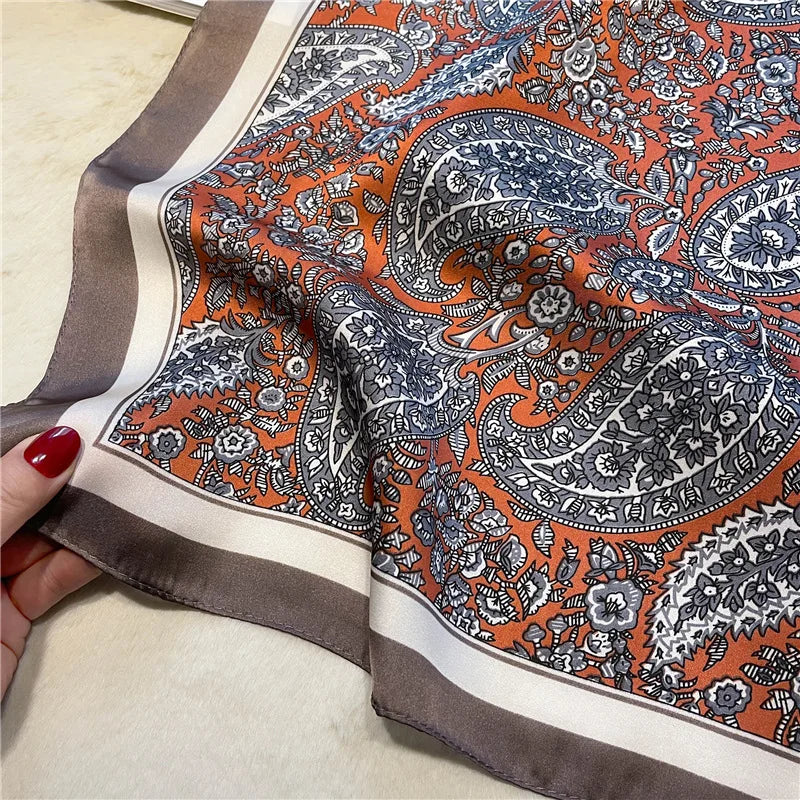 Paisley Print Square Scarf | Soft Satin Bandana & Vintage Head Wrap | Windproof Beach Shawl - Smooth Wigs