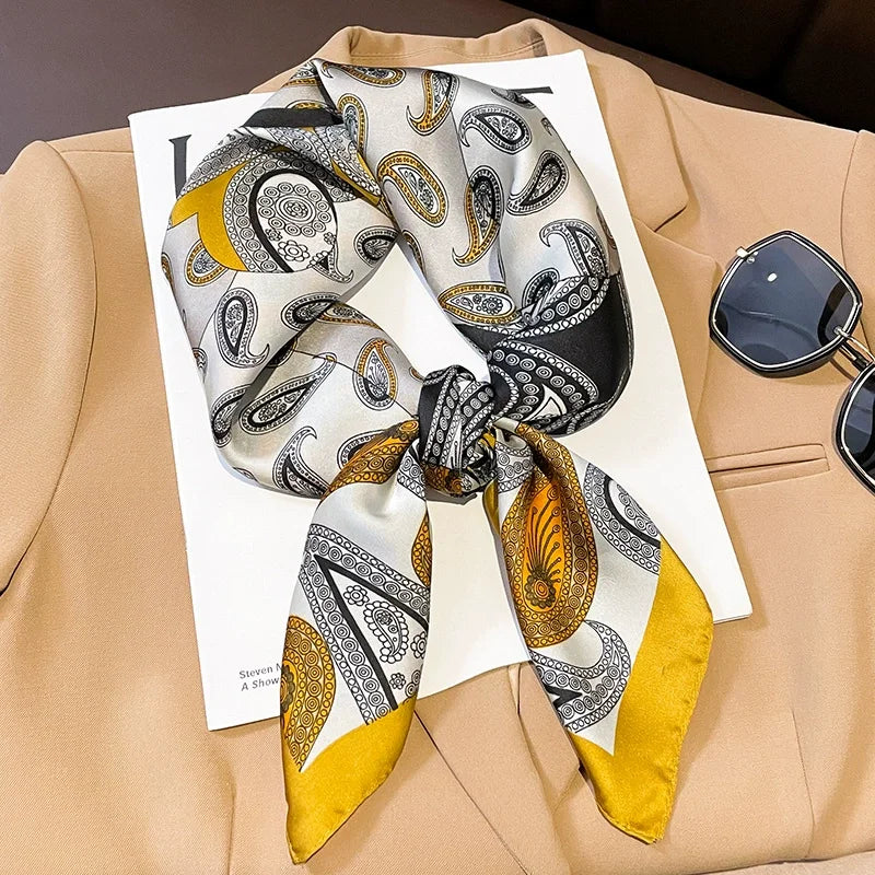 70x70cm Four Seasons Print Silk Scarf | Travel-Friendly Beach Kerchief & Sunscreen Headcloth | Women's Fashion Accessory - Smooth Wigs