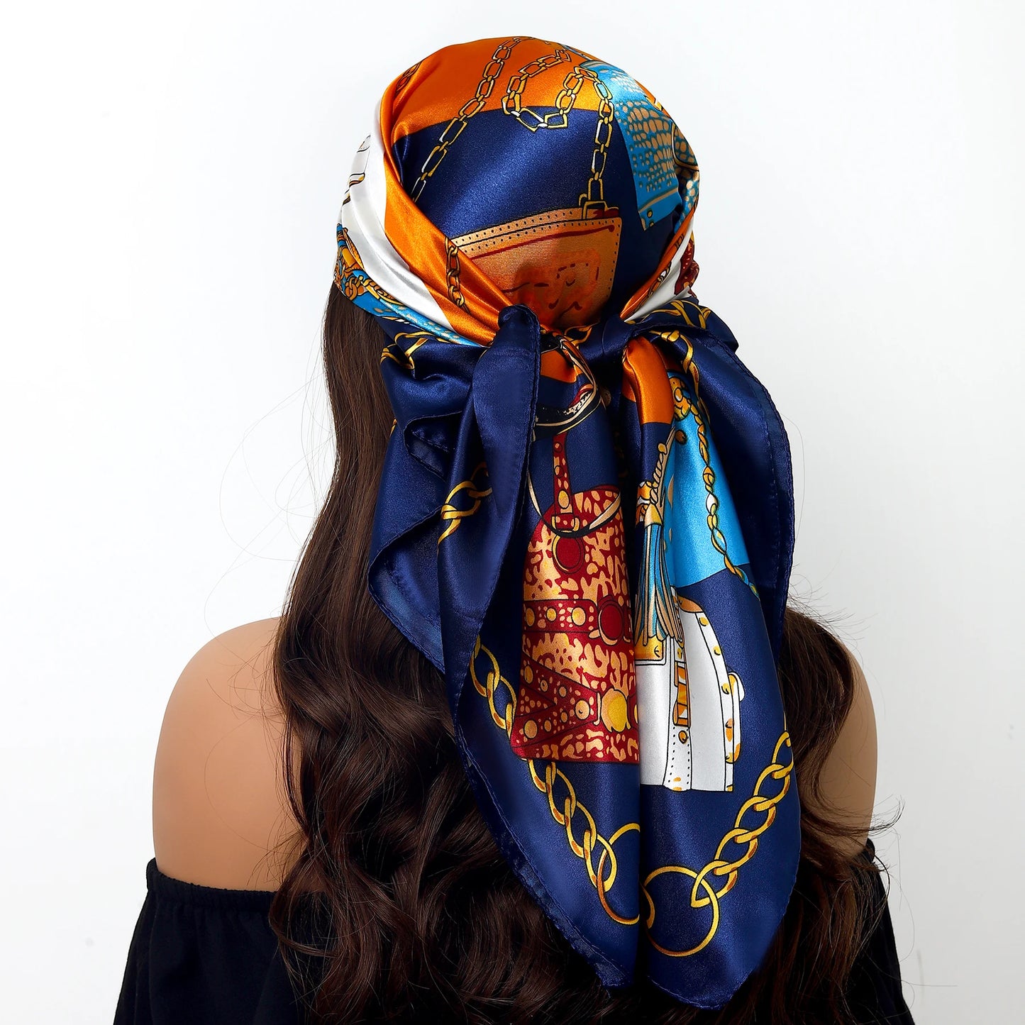 90x90cm Silk Scarf | 2025 Trendy Beach Sunscreen Shawl | Europe & America Style Printed Bandanna for Women - Smooth Wigs