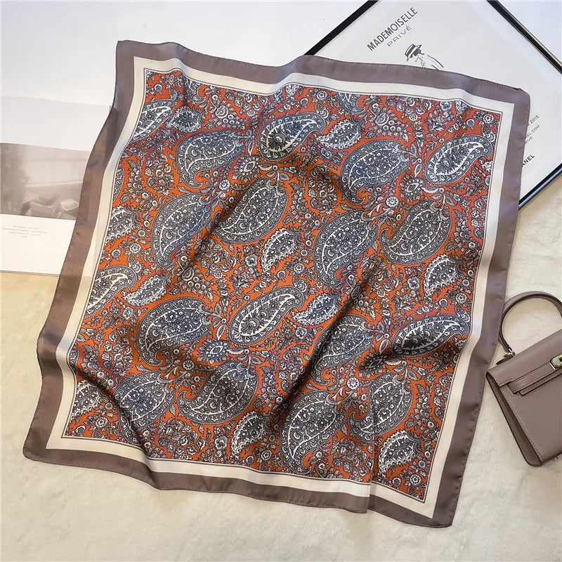 Paisley Print Square Scarf | Soft Satin Bandana & Vintage Head Wrap | Windproof Beach Shawl - Smooth Wigs