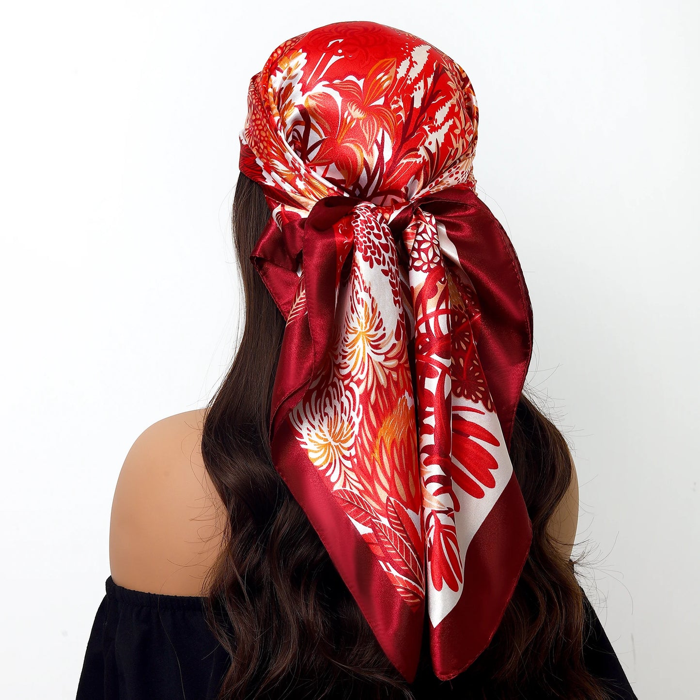 90x90cm Silk Scarf | 2025 Trendy Beach Sunscreen Shawl | Europe & America Style Printed Bandanna for Women - Smooth Wigs