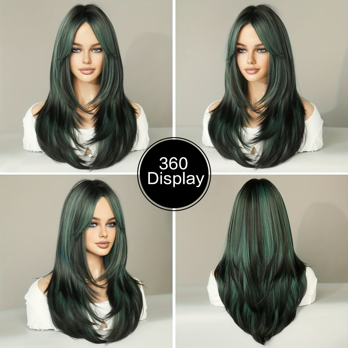 Long Wavy Dark Green Wig For Women Daily Use Natural Synthetic Miidle Part Wigs Layered Heat Resistant Music Festival