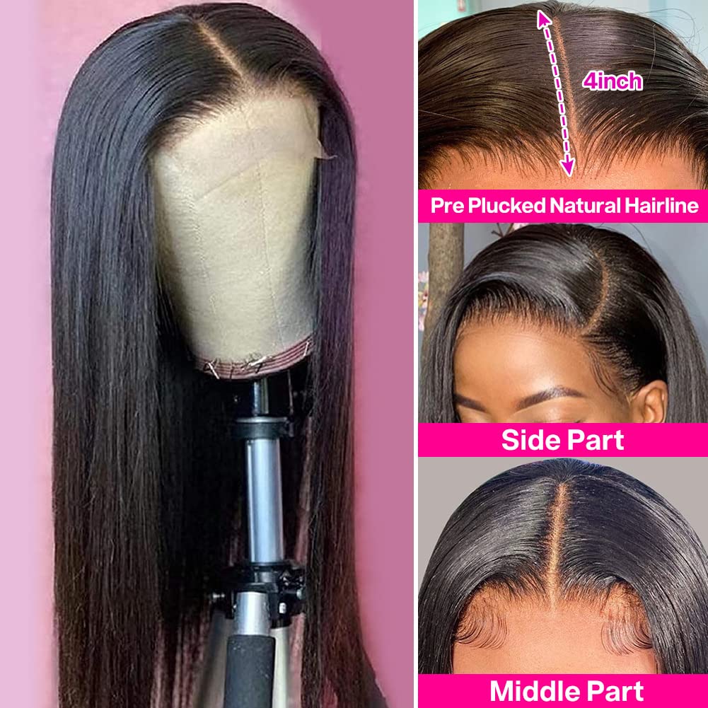 Luxurious 150% Density Human Hair Wig - Natural Looking Straight Hair with 4x4 HD Transparent Lace Front for Easy Styling, Ideal for Daily Wear & Special Occasions