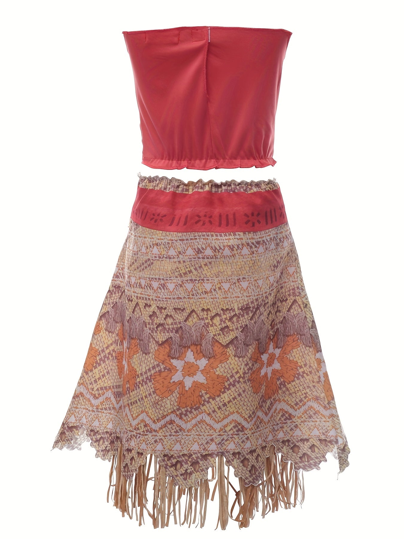 5PCS Glamorous Boho Hawaii Princess Costume Set - Flattering Top, Flowy Skirt, Belt, Wig & Necklace for Parties, Gifts & Performances