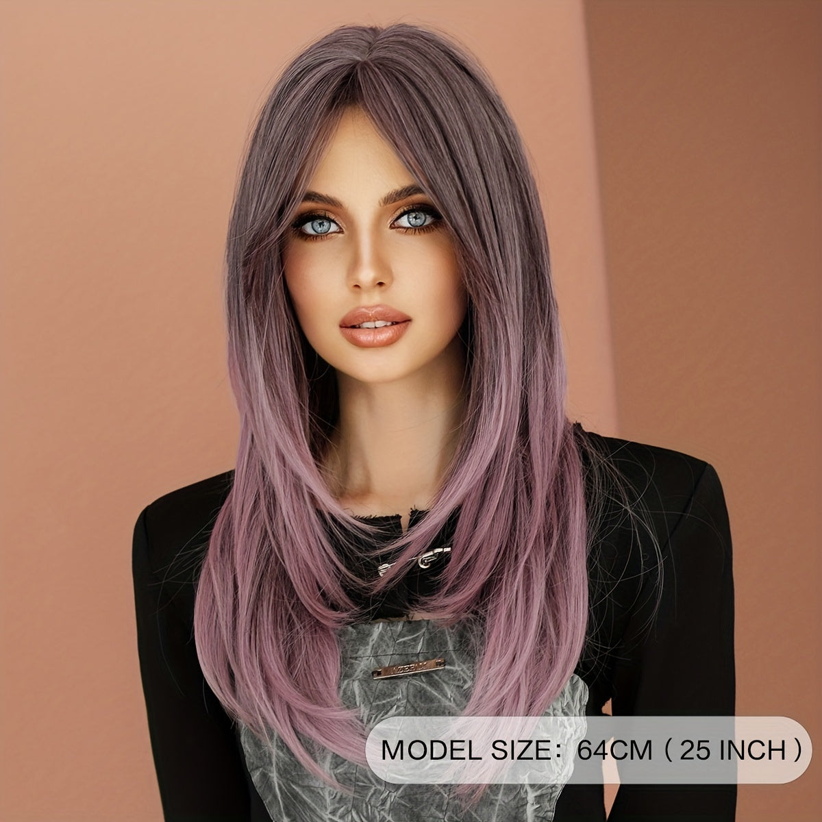 Purple Long Wavy Wig for Women - Natural Synthetic, Middle Part, Highlight, Heat Resistant, Layered