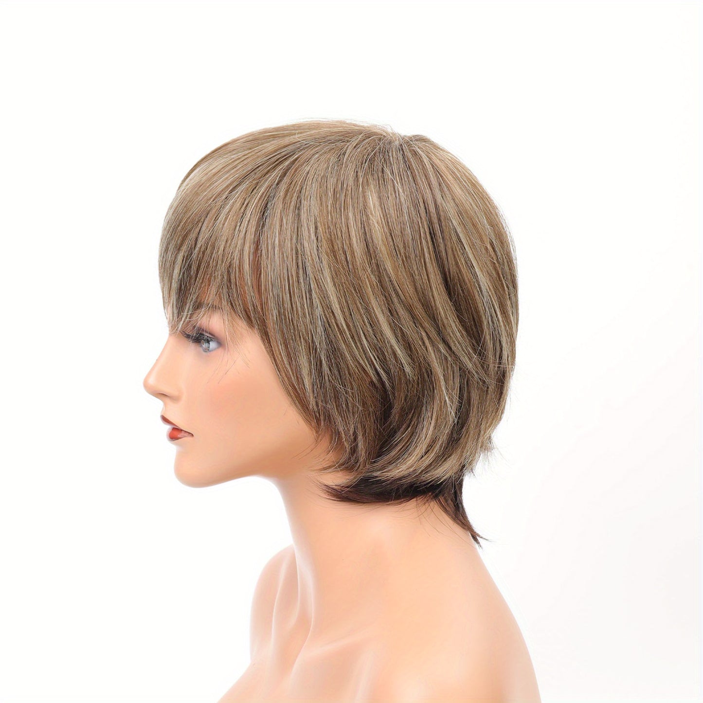Stylish Highlight Brown Pixie Cut Wig with Bangs - Perfect for Women and Girls - Short Straight Synthetic Non-Lace Wig