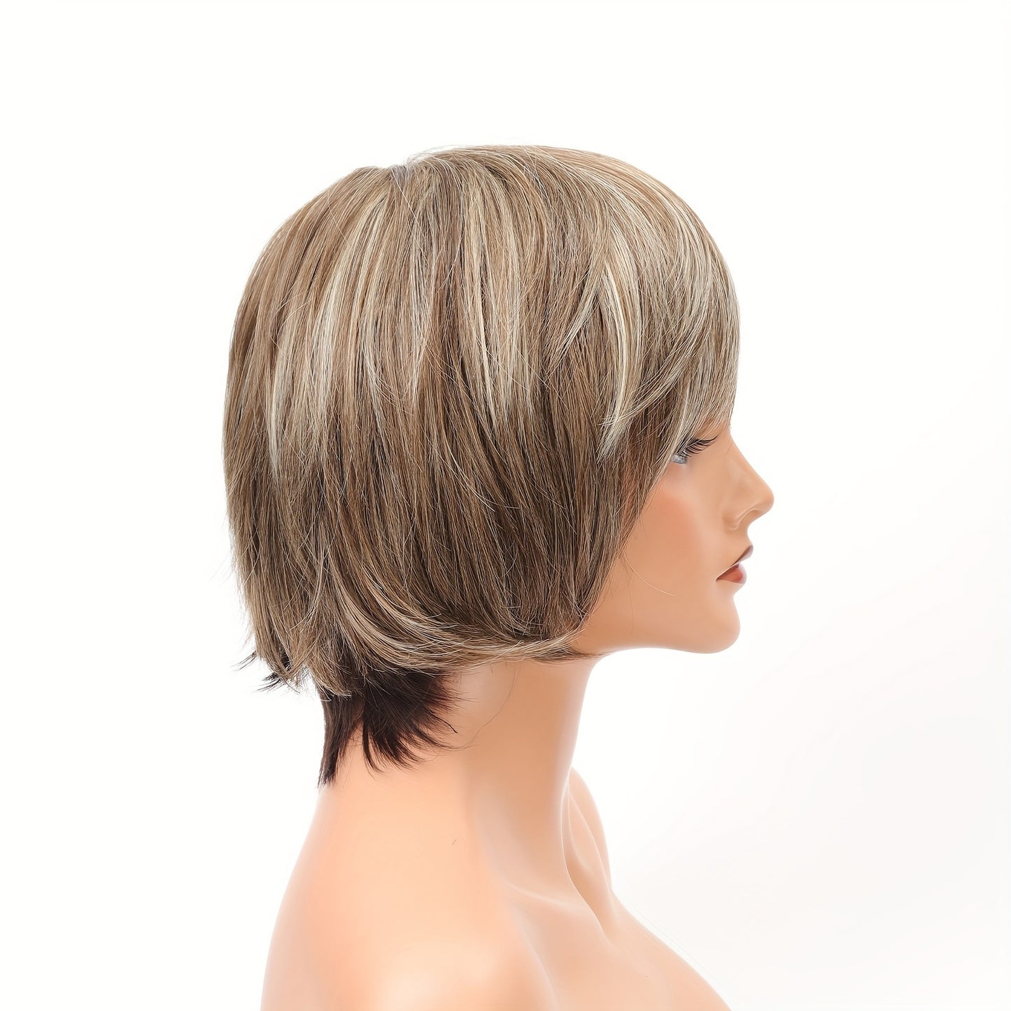 Stylish Highlight Brown Pixie Cut Wig with Bangs - Perfect for Women and Girls - Short Straight Synthetic Non-Lace Wig