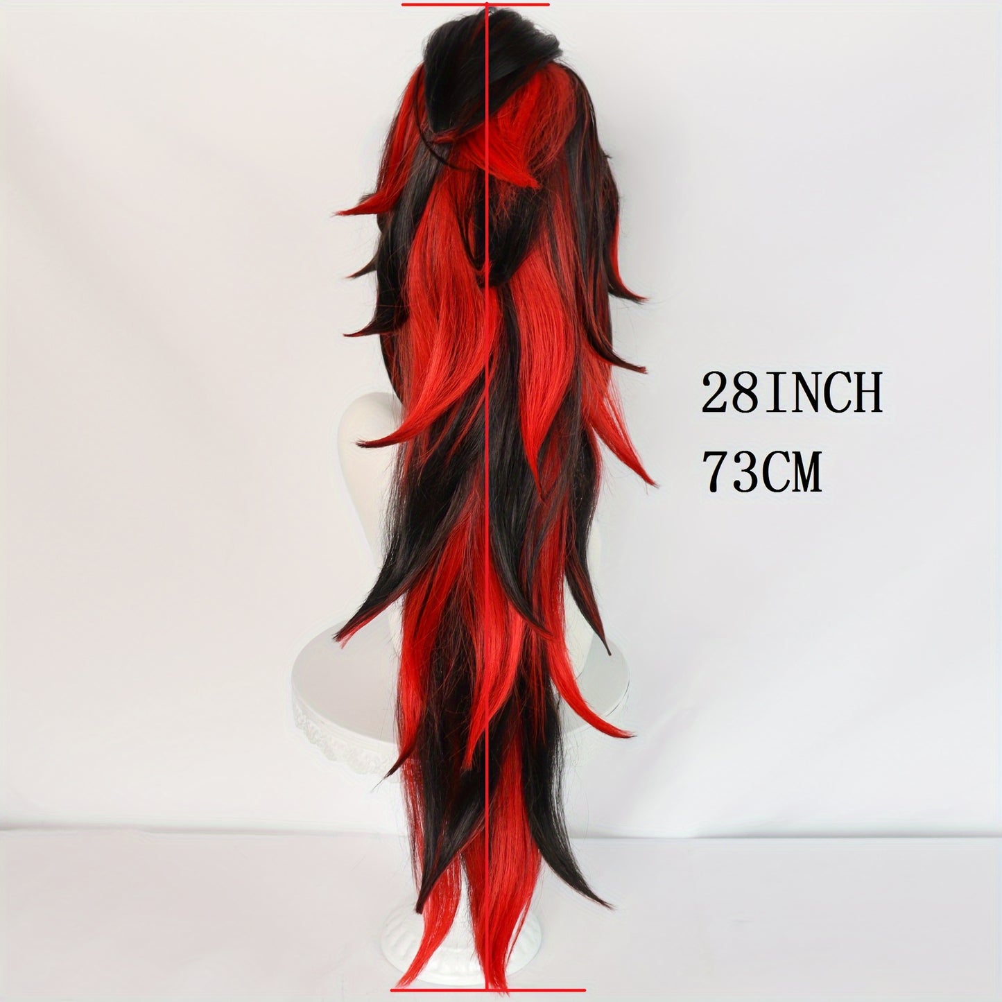 Long 2 Tone Black Red Ponytail Wig With Bangs Removable Clip On Ponytails Wig Anime Cosplay Wig Perfect For School Halloween Thanksgiving Day Christmas Costume Parties & 1pc Wig Cap Music Festival