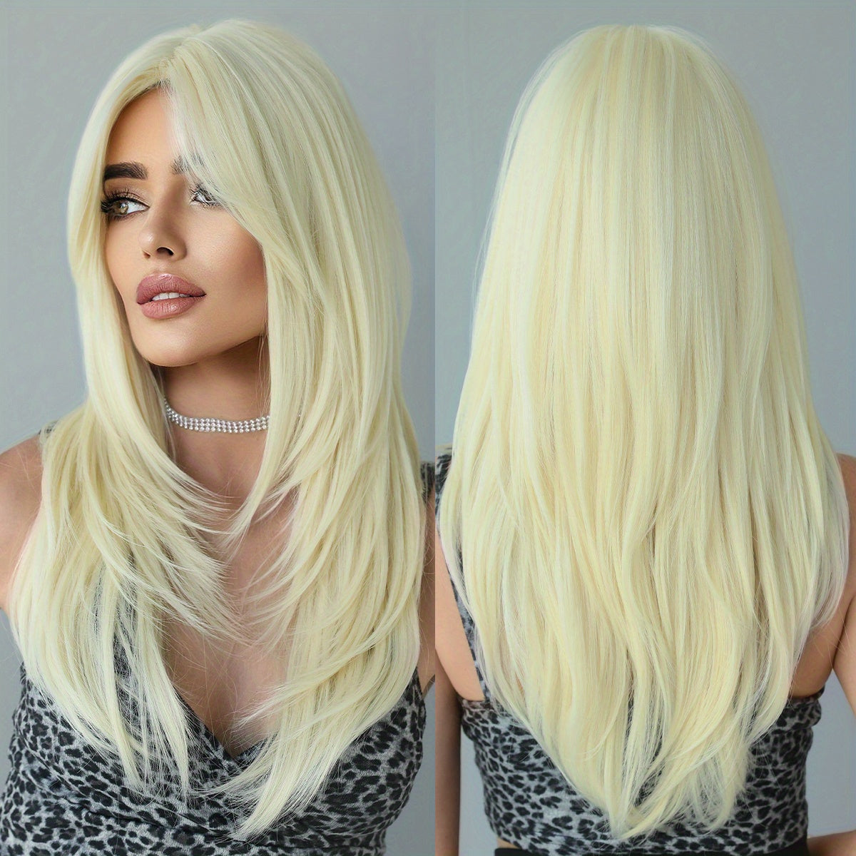 Heat Resistant Long Wavy Honey Blonde Wig with Bangs for Women - Natural Synthetic Brown Wig with Layered Style