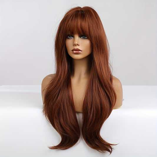 Red Brown Ginger Wig For Women Long Straight Synthetic Hair For Women, Heat Resistant Wigs