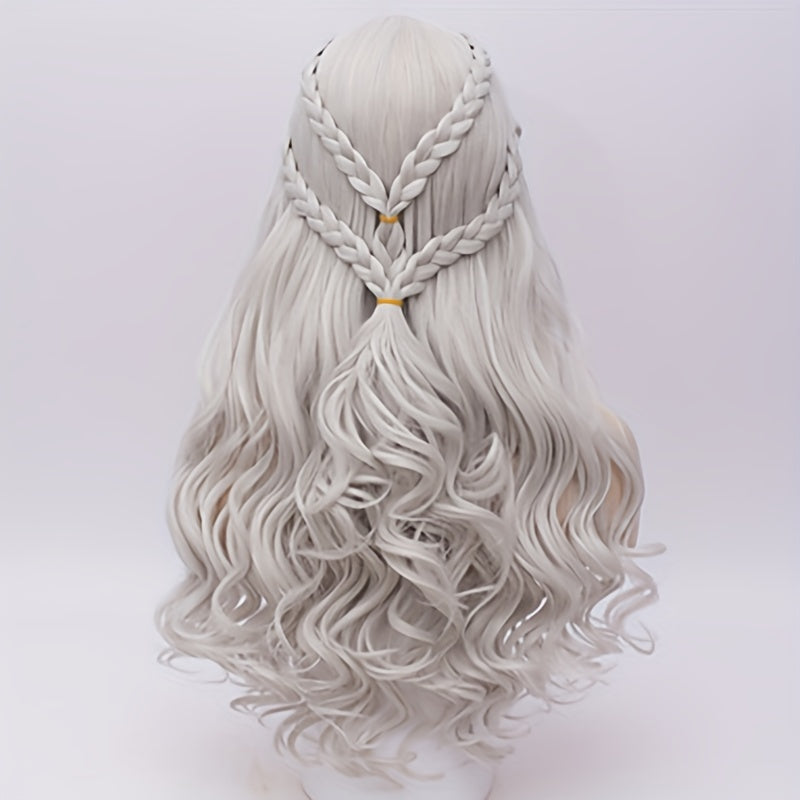 Synthetic Hair Wigs Silvery Long Braided Costume Cosplay Queen Wig For Women For Halloween Party