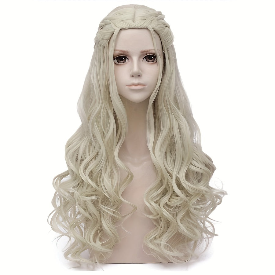 Synthetic Hair Wigs Silvery Long Braided Costume Cosplay Queen Wig For Women For Halloween Party