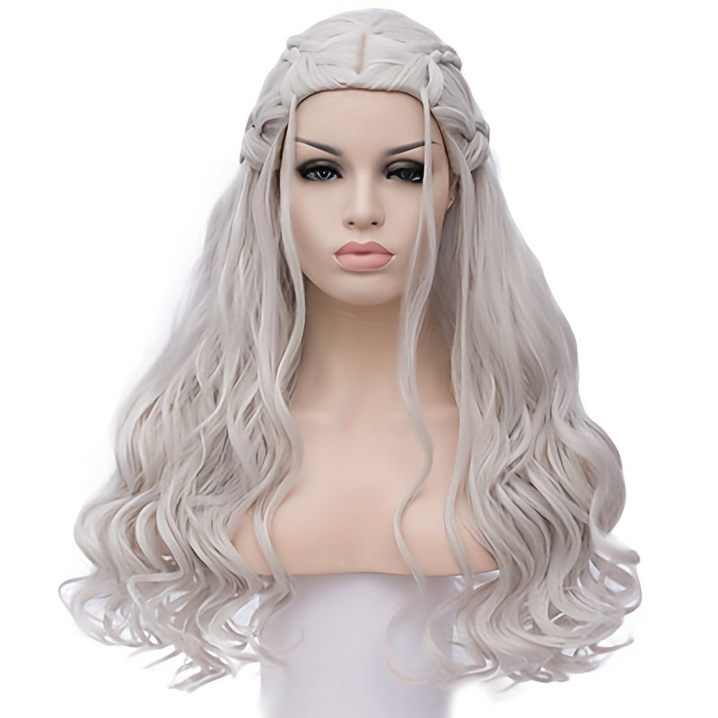 Synthetic Hair Wigs Silvery Long Braided Costume Cosplay Queen Wig For Women For Halloween Party