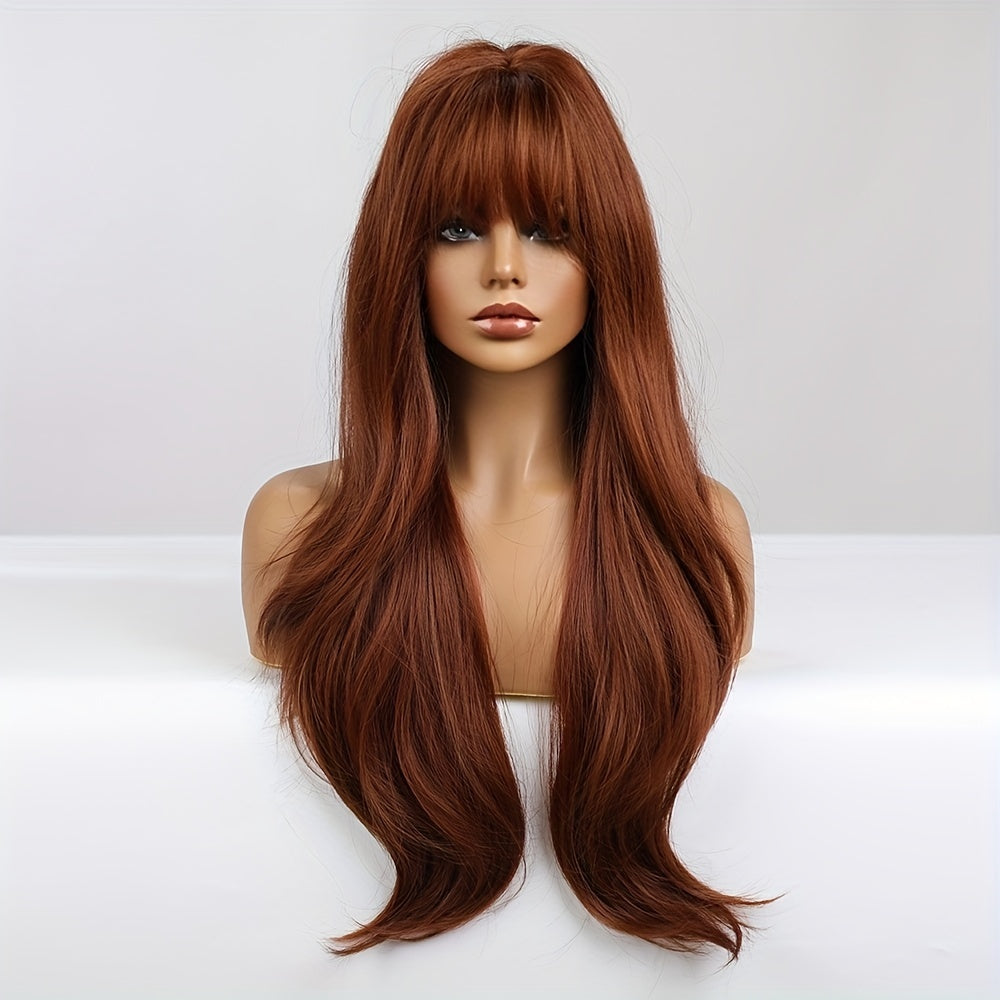 Red Brown Ginger Wig For Women Long Straight Synthetic Hair For Women, Heat Resistant Wigs