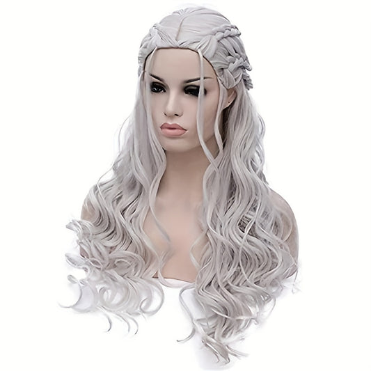 Synthetic Hair Wigs Silvery Long Braided Costume Cosplay Queen Wig For Women For Halloween Party