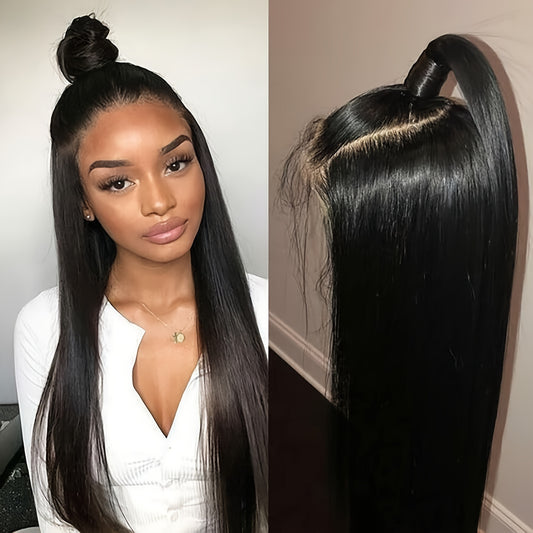 Luxurious 150% Density Human Hair Wig - Natural Looking Straight Hair with 4x4 HD Transparent Lace Front for Easy Styling, Ideal for Daily Wear & Special Occasions