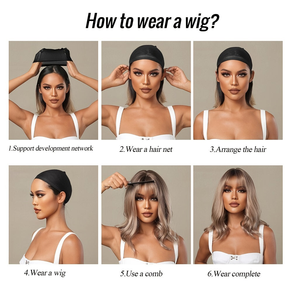 20 Inch Dark Brown Wig With Bangs, Long Wave Wigs For Women Heat Resistant Fiber Synthetic Wigs