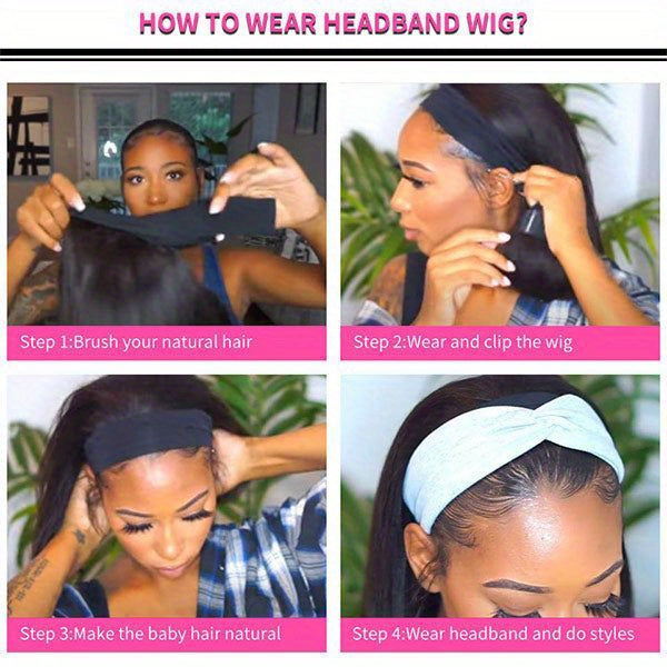 Headband Wigs 14 Inch Kinky Curly Headband Wigs For Women Synthetic Half Wig With Headband Attached No Lace Natural Black Curly Headband Wigs For Cosplay Party Daily Use