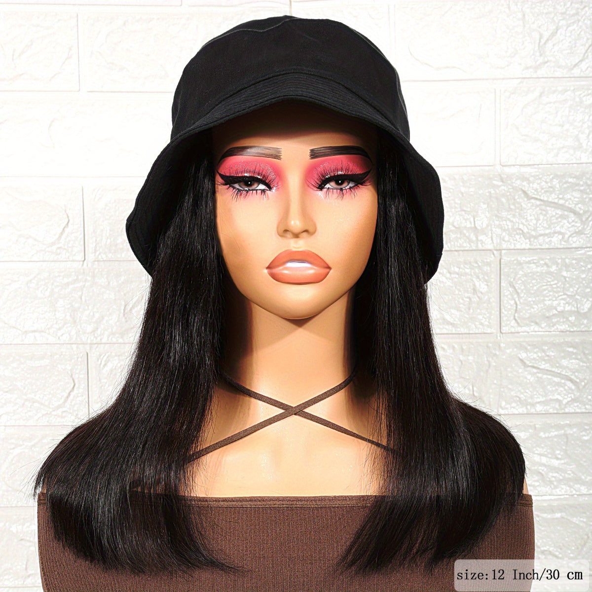 Short Straight Bob Hat Wig For Women Human Hair Bucket Hat Wig With Hair Extensions Attached For Women Girl Daily Wear Natural Black BY SMOOTHWIGS