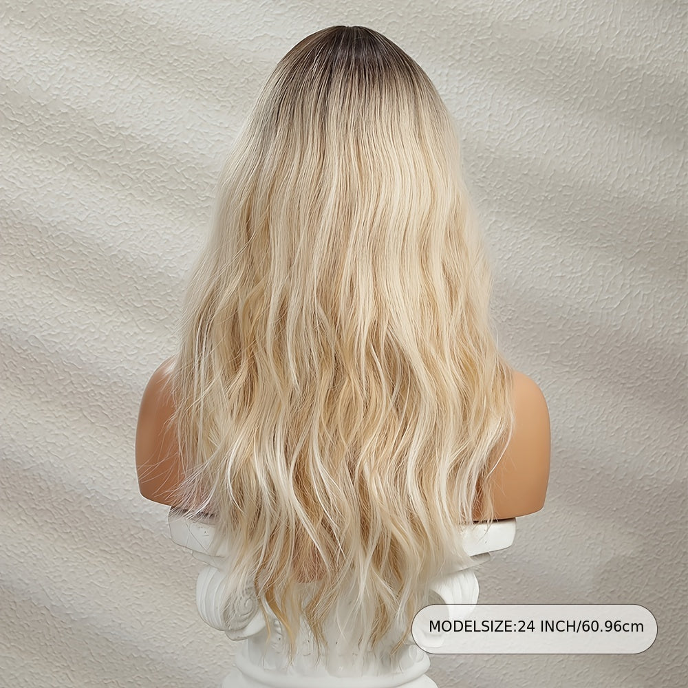 Long Ombre Blonde Hair Wig Natural Looking Layered Wavy Wigs For Women Heat Resistant Hair Wig Cosplay Party Synthetic Wig