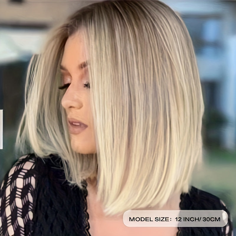 Bob Wig For Women Short Straight Synthetic Hair With Blonde Highlights Middle Part