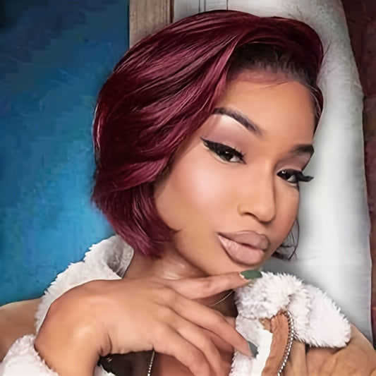 Luxury 180% Density Human Hair Wig - Sleek Pixie Cut Bob, 13x4 Lace Front, Ideal for Daily Wear & Stylish Events
