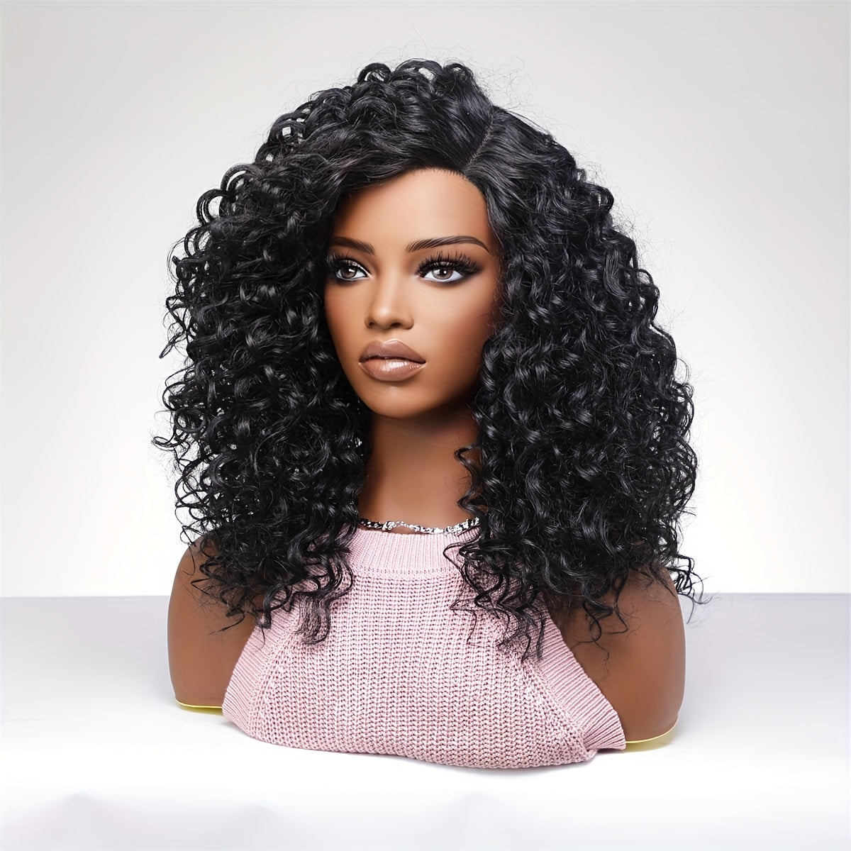 Heat Resistant Synthetic Wig with 130% Density and Long Afro Kinky Curly Wave Style - Matte Black with Bangs - Beginner Friendly