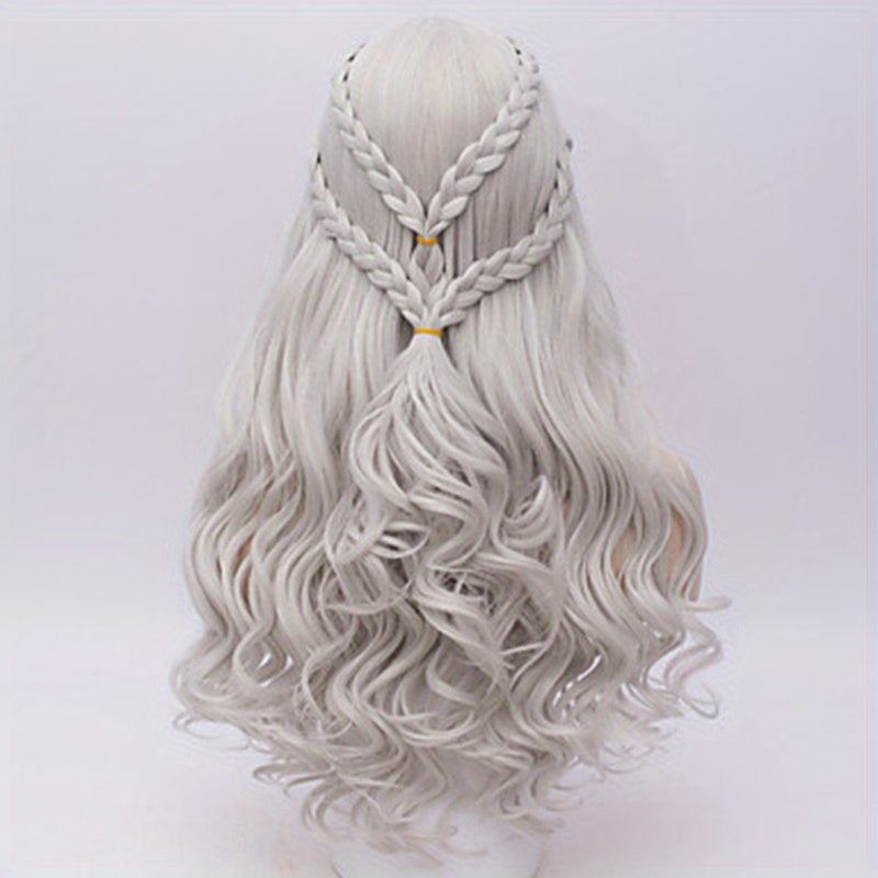 Synthetic Hair Wigs Silvery Long Braided Costume Cosplay Queen Wig For Women For Halloween Party