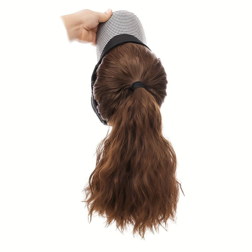 Chic Houndstooth Ponytail Baseball Cap Wig for Women - Body Wave, High-Quality Synthetic Fiber, Adjustable Rose Net Hat, Duckbill Cap, Hairpiece