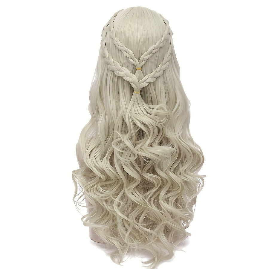 Synthetic Hair Wigs Silvery Long Braided Costume Cosplay Queen Wig For Women For Halloween Party