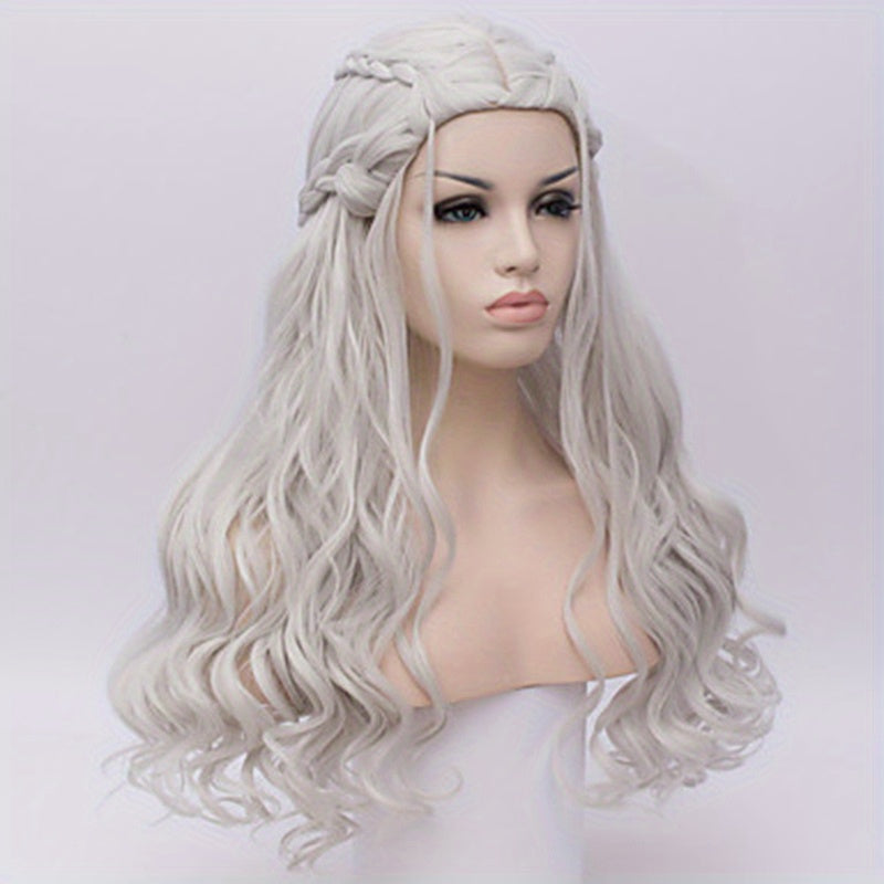 Synthetic Hair Wigs Silvery Long Braided Costume Cosplay Queen Wig For Women For Halloween Party