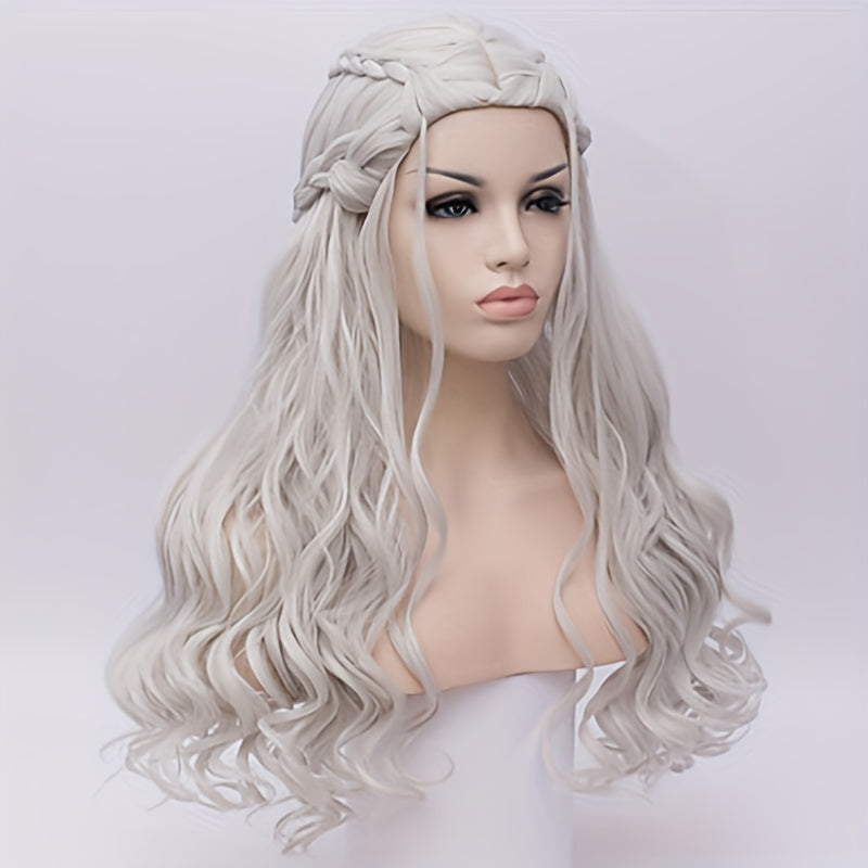 Synthetic Hair Wigs Silvery Long Braided Costume Cosplay Queen Wig For Women For Halloween Party
