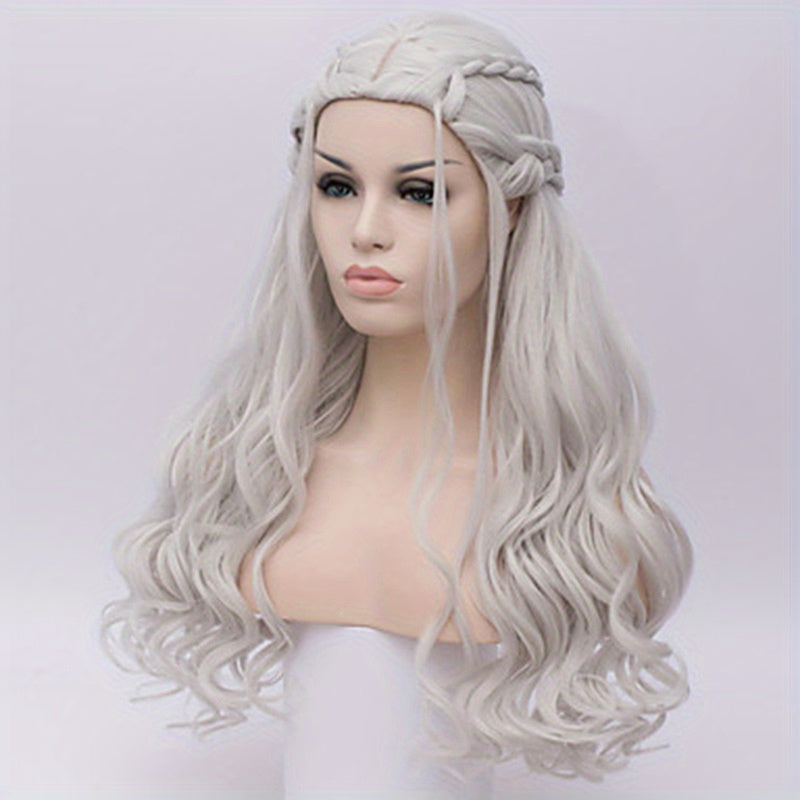 Synthetic Hair Wigs Silvery Long Braided Costume Cosplay Queen Wig For Women For Halloween Party