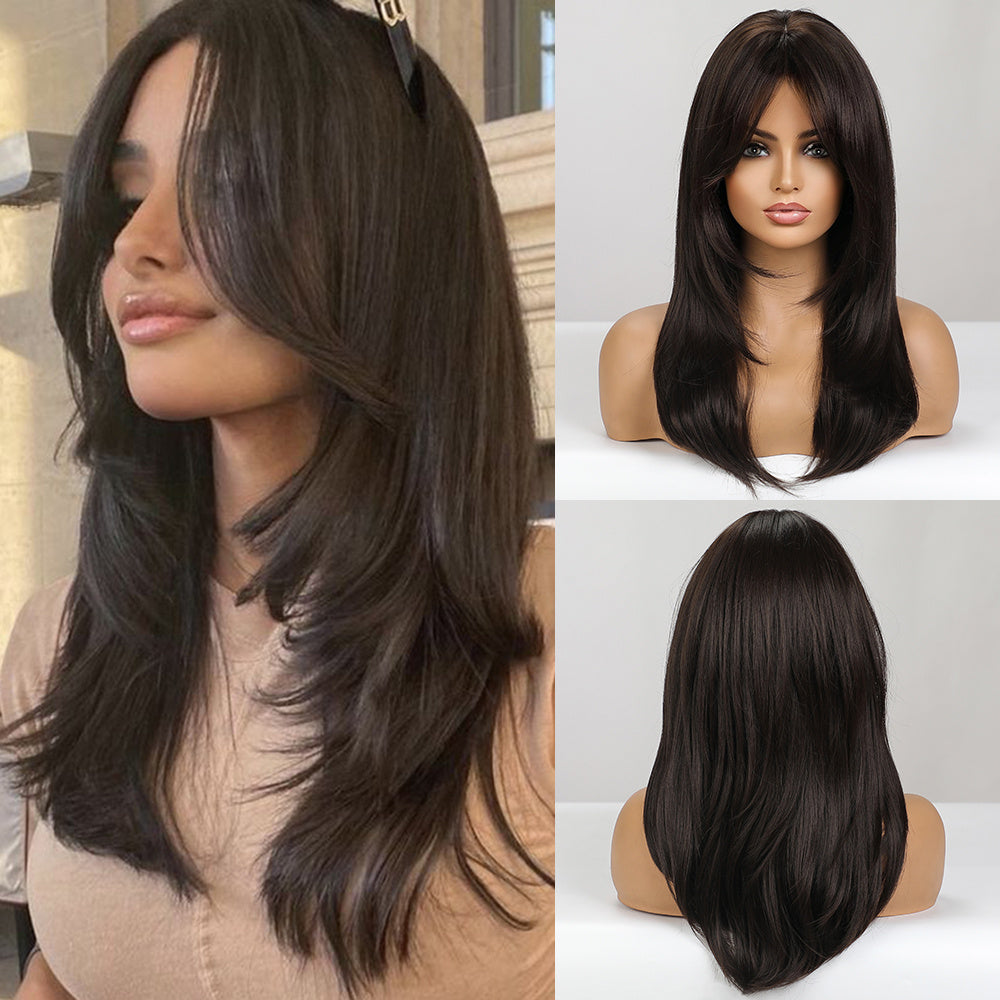 Heat Resistant Long Straight Gray Ombre Wig - Elegant Women's Layered Synthetic Wig with Rose Net Cap for Daily Use & Cosplay