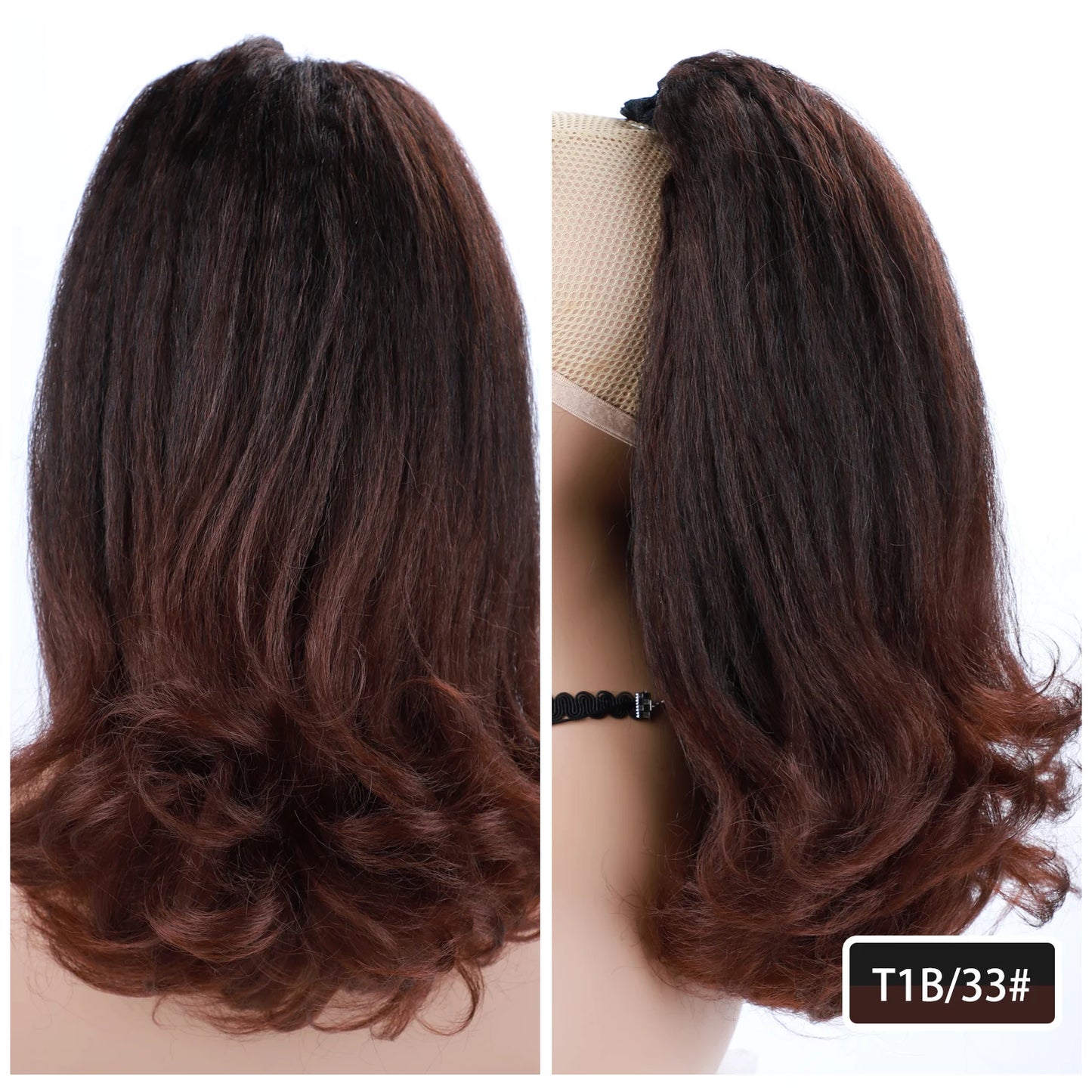 16-Inch Kinky Straight Hairpiece | natural Ponytail Extension with Drawstring &amp; Two Plastic Combs | Easy Wrap-Around Tail Style - Smooth Wigs