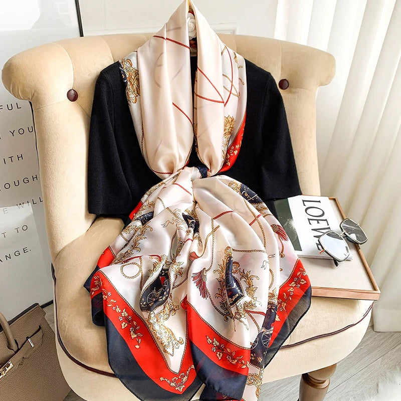 180x90cm Luxury Silk Scarf | Women's Summer Shawl &amp; Beach Wrap | Designer Bandana for Ladies - Smooth Wigs