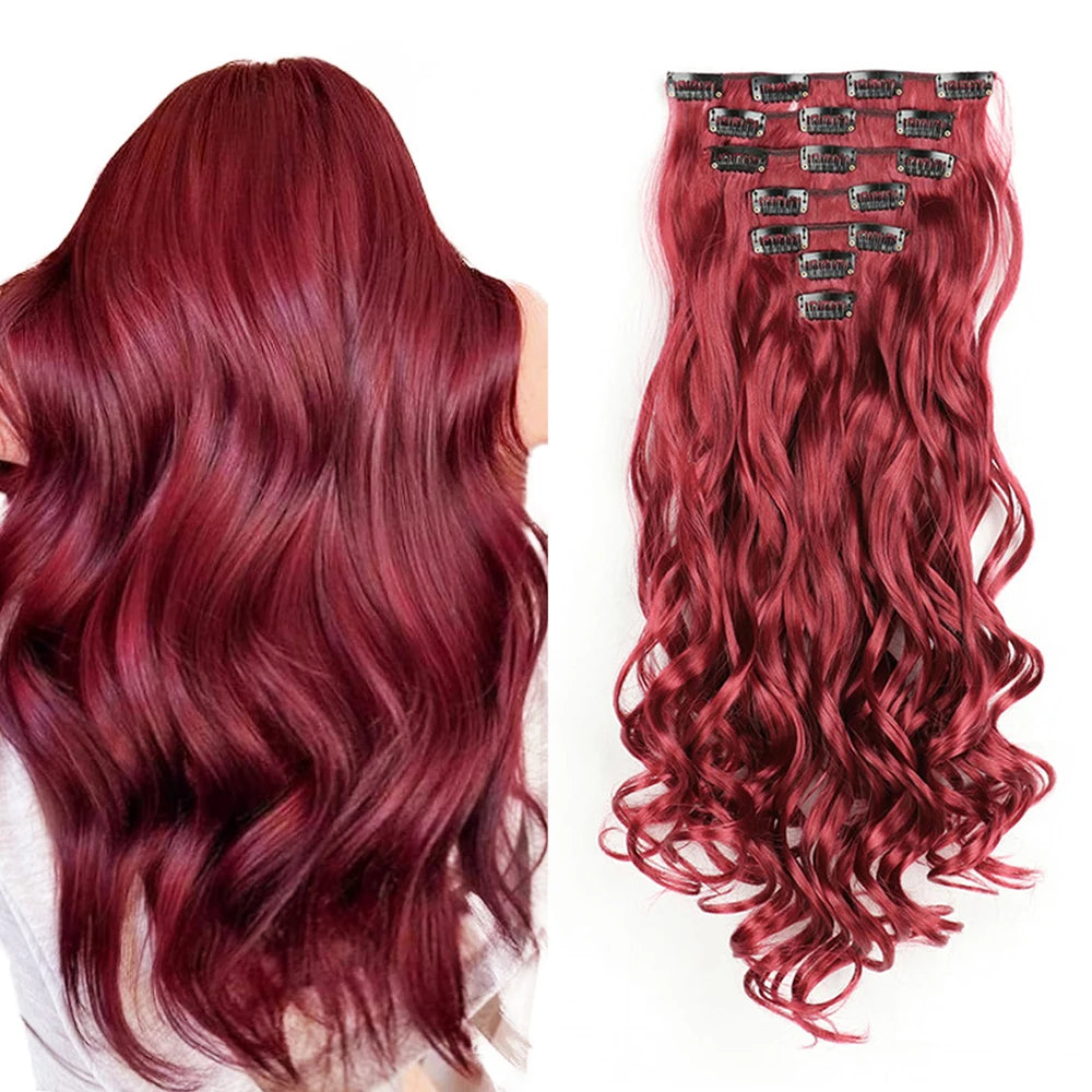 7-Piece 22-Inch Clip-In Hair Extensions | Long Curly Wavy Synthetic Hair Pieces | Natural-Looking Full Head Extensions for Women & Girls - Smooth Wigs
