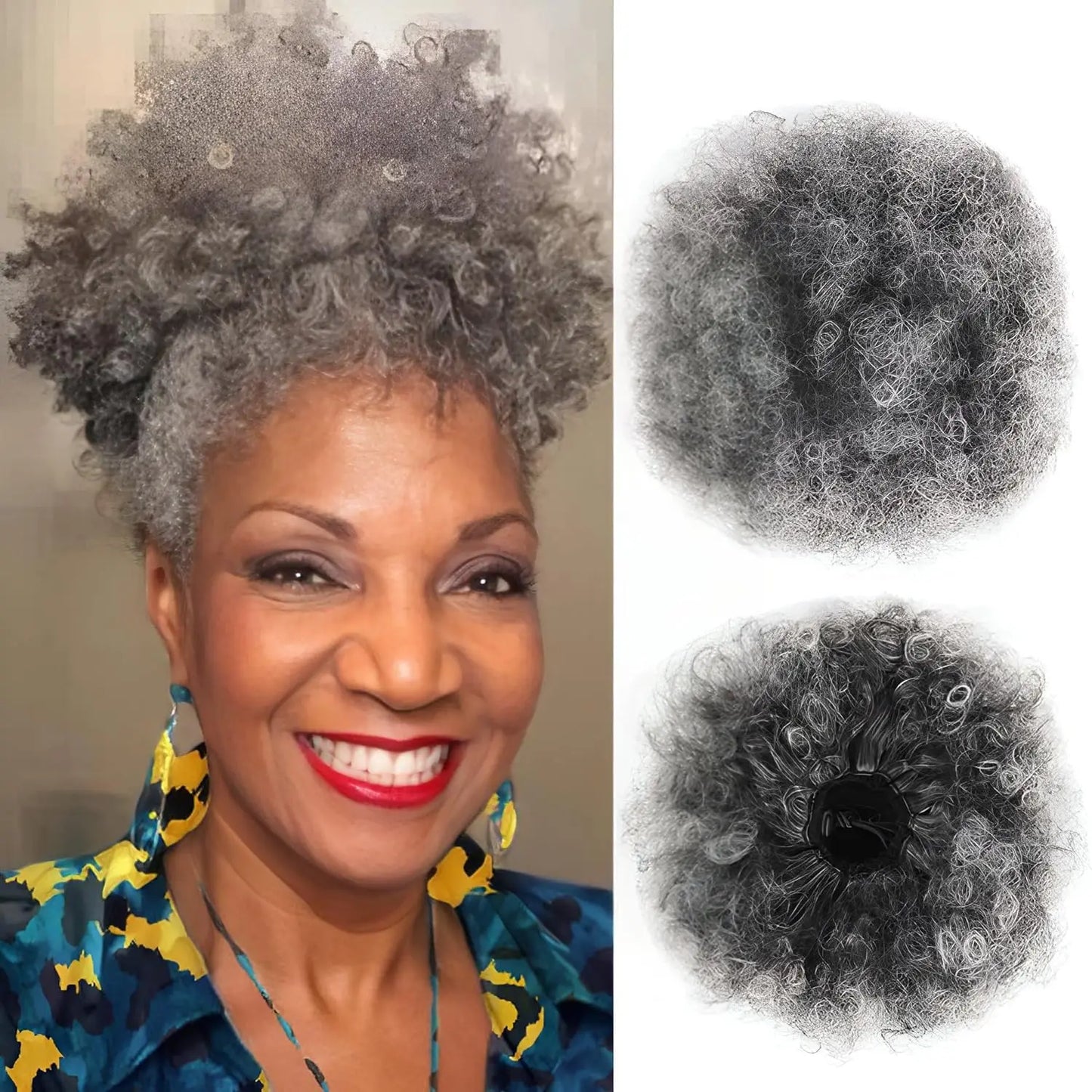 Large Afro Puff Ponytail | Kinky Curly Hair Bun with Drawstring &amp; Clips | Updo Extensions for Black Women - Smooth Wigs