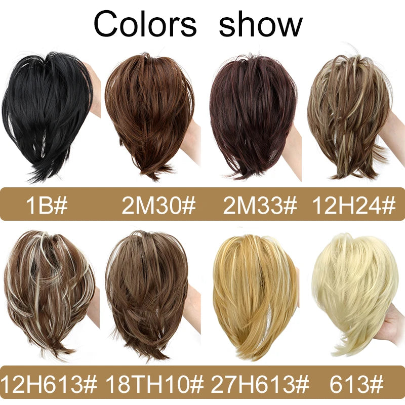 Messy Bun Hairpiece | Short Straight Chignon Ponytail with Claw Clip | Tousled Updo Extensions for Women - Smooth Wigs